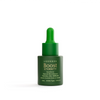 Vihreä Luonkos Boost Eternity Microbiome Facial Oil Serum -pullo yhteensopivalla vihreällä pipettikorkilla, kuvattu valkoisella taustalla; pullo lieriömäinen mattapinnalla; etiketissä tuotenimi lihavoidulla groteskikirjasimella ja pienempi lisäteksti alla; ei ihmisiä tai käsiä näkyvissä; kuva keskitetty ja hyvin valaistu.