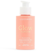 Luonkos Glow Aurora Cleansing Oil; vaaleanpunainen pullo Luonkos Glow Aurora Illuminating Cleansing Oil -puhdistusöljyä valkoisella muovisella pumpulla; pullo sileällä mattapinnalla ja lieriömäisellä muodolla; kultaista ja valkoista etikettitekstiä yksinkertaisin groteskifontein, sisältää tuotenimen ja käyttöohjeet normaalille tai ikääntymättömälle iholle; tuote yksin yhtenäistä taustaa vasten.