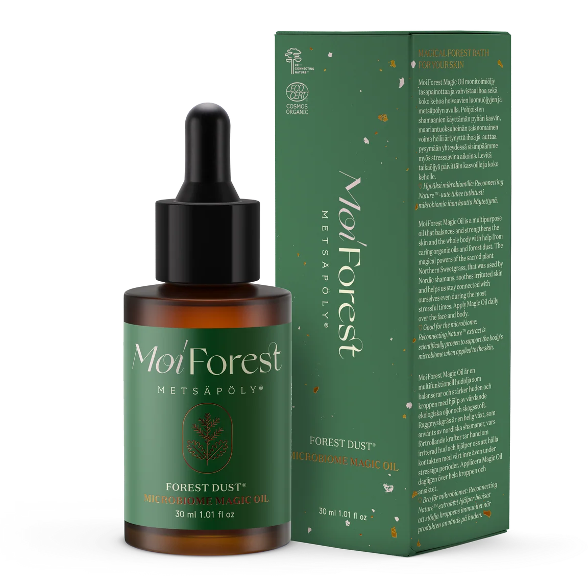 Moi Forest Dust Microbiome Magic Oil 30 ml pullo ja ulkopakkaus