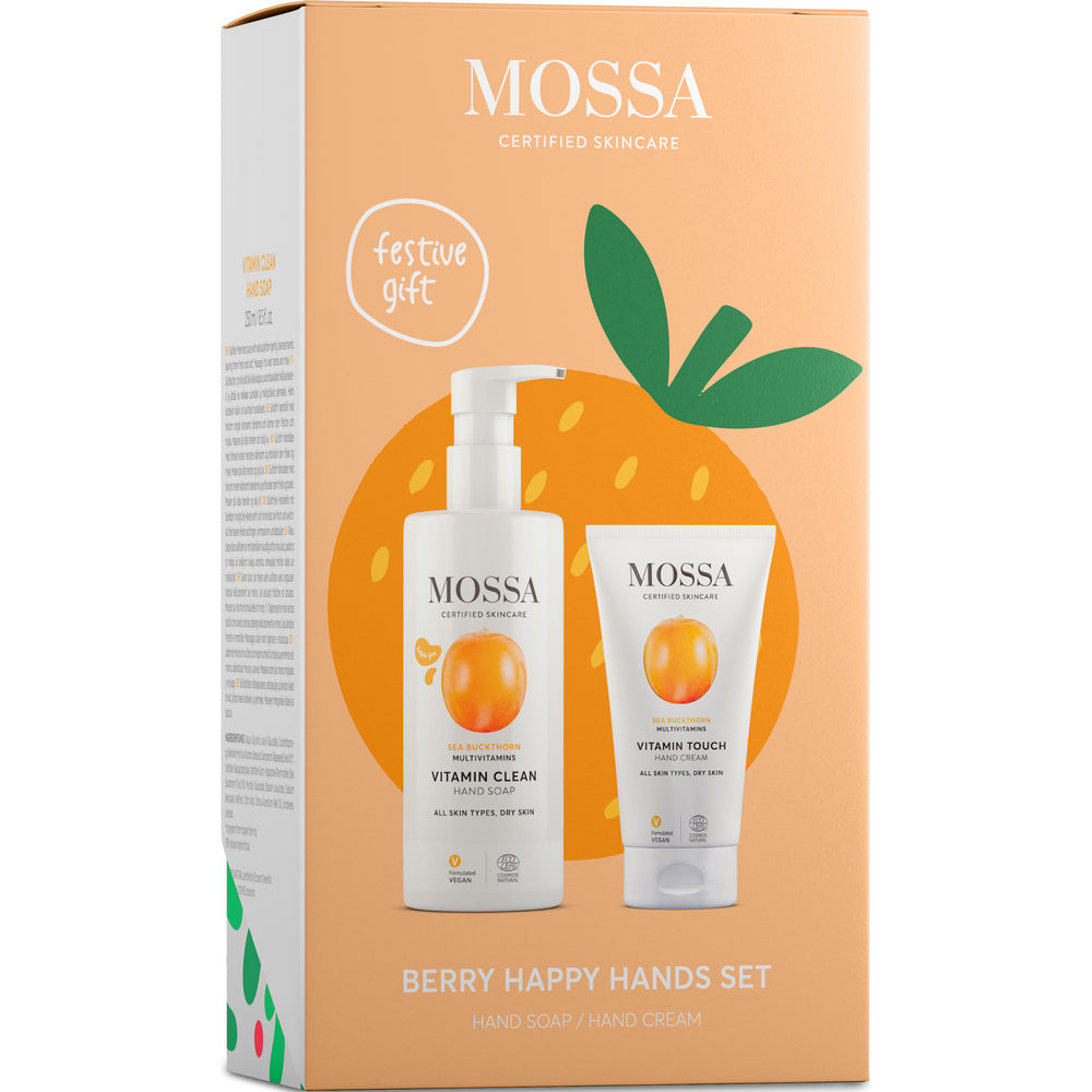 Mossa Berry Happy Hands -lahjapakkauksen tuotteet