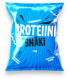 Hamppufarmi ProteiiniSnäki; sininen pussi, 80 g, merkitty valko-mustin tekstein, lihavoituin salamakuvioin ja suomenkielisin sanoin, jotka ilmoittavat tuotteen olevan runsasproteiininen välipala; pinta on mattapintainen ja pakkauksen taustalla aaltoviivoja ja nuolia; typografia on pääosin lihavoitua groteskia; ei ihmisiä tai käsiä näkyvissä, tuote kuvattu eristetyssä studiokuvassa.