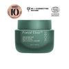 NOBE Forest Elixir® Microbiome Restoring Day & Night Cream: vihreä purkki tekstillä "Forest Elixir Microbiome Restoring Day & Night Cream", sertifikaattimerkkejä ja "10 Best" -palkintomerkki yläpuolella, kehittynyttä mikrobiomia tukevia ainesosia; purkin koko on 50 ml (1,69 fl. oz.); astia on sylinterimäinen kiiltävää materiaalia yhteensopivalla vihreällä korkilla; teksti on selkeää lihavoitua groteskikirjasinta; tuote keskitetty vaaleaa taustaa vasten lähikuvassa, ei ihmisiä tai käsiä näkyvissä.