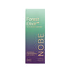 A rectangular box for body lotion has a green-to-purple gradient color scheme and a matte surface. Gold text identifies the product as “NOBE Forest Elixir Microbiome Strengthening Body Lotion,” and the font is modern sans serif with clear spacing. The box sits against a plain, light background; no people or hands are present in the frame. A green and purple NOBE Forest Elixir Microbiome Strengthening Body Lotion box, featuring gold text and a gradient design that highlights its lush, forest-inspired