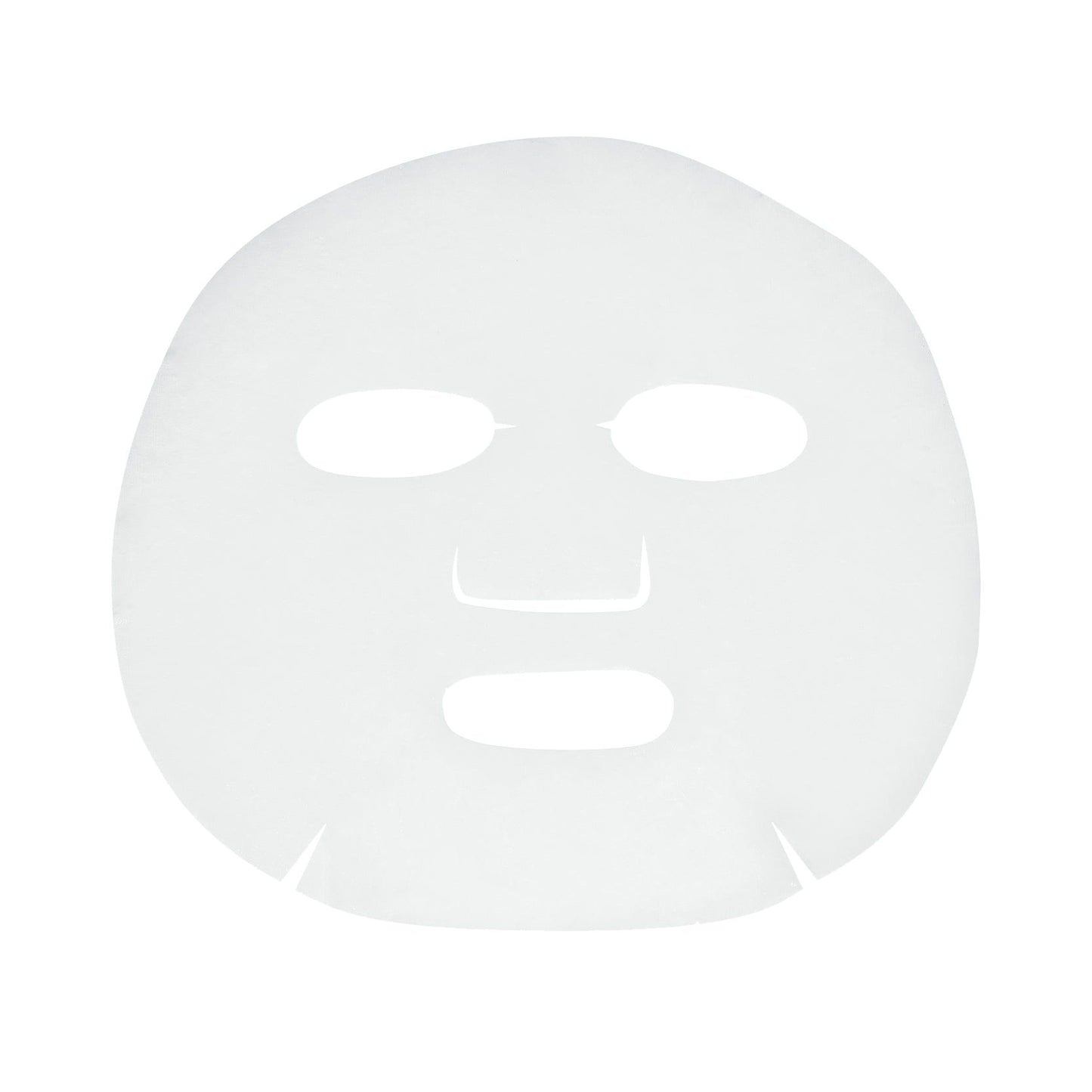 A white sheet face mask infused with hydrating ingredients, featuring cutouts for the eyes, nose, and mouth, laid flat against a plain background. The material is thin and opaque with a matte surface and smooth texture. The mask has rounded edges and is free of packaging or labels in the image. No people or hands are visible in this straightforward product shot.