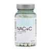 Natura Media NAC + C; läpinäkyvä muovipurkki valkoisella kierrekorkilla, sisällä valkoisia kapseleita; etiketissä teksti "NAC+C", "N-acetylcysteine and vitamin C", "Natura Media" ja "80 kaps."