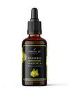 Dark glass dropper bottle labeled Nordicure Berberis Mahonia (Berberis aquifolium) with yellow berries and green leaves illustrated on the label. Finnish text appears at the bottom of the label, highlighting this botanical extract. The bottle is cylindrical with a black matte dropper cap. Label has clean typography, set against a plain white background with no people or additional objects visible.