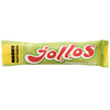 Nosht Jollos Vauhtikarkki Sitruunajäätee; vihreä kääre suomalaiselle karkille tekstillä "Jollos", sitruunajääteen makuinen; kääre kiiltäväpintainen ja suorakulmainen, lihavoitu punainen ja valkoinen teksti sekä lisäsanoja mustavalkoisena; teksti painettu suoraan muovipakkaukseen; neutraali tausta, ei ihmisiä tai käsiä.