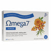 Omega7 Eye -pakkaus 60 kapselia, valkoinen-oranssi mattapintainen rasia kehäkukka- ja tyrnimarjakuvituksella; vegaani- ja lääkevalmistemerkinnät