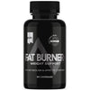 Puls Fat Burner; musta pullo tekstillä ”Fat Burner Weight Support”, etikettitekstissä mainittu tehostunut rasvanpoltto ja ruokahalun hallinta, sisältää 90 kapselia; astia lieriömäinen mattamustalla pinnalla, pelkistetty etiketti valkoisella groteskitekstillä ja näkyvä laatusinettikuvake; tuote kuvattu pystyasennossa tasaisella vaalealla taustalla, ei ihmisiä tai käsiä näkyvissä.