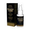 Panox Vire geeli; 50 ml pullo ja pakkaus Panox Vire Geeliä, Via Naturalen intiimigeeliä, musta-kultainen väriteema mattapinnoin; sekä pullo että pakkaus suorakaiteen muotoisia; pullossa musta pumppuannostelija; siisti groteskityypografia esittää brändinimen ja tuotetiedot useilla kielillä; valkoinen tausta, ei ihmisiä tai käsiä näkyvissä.