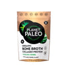 A package of Planet Paleo Organic Bone Broth Collagen Protein Cooling Herbs flavor, featuring aloe, fennel, and mint. The bag is upright, rectangular, with matte gold and white surfaces and green accent areas. Text in bold sans-serif fonts lists ingredients and product name visibly on the front. No people or hands are present; background is plain and uncluttered.