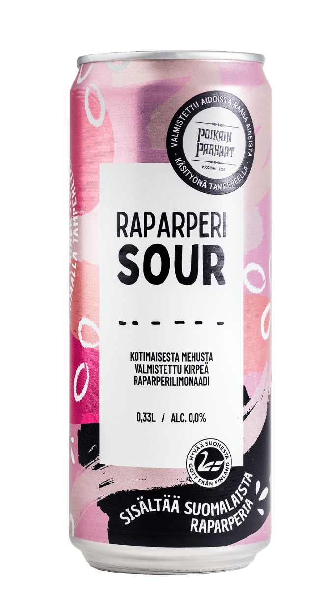 Poikain Parhaat SOUR Raparperi limonaadi, kirpeä alkoholiton raparperijuoma, 0,33 l tölkki