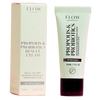 FLOW Cosmetics Propolis & Probiotics Rescue Cream; rasia ja tuubi FLOW Cosmetics Propolis & Probiotics Rescue Cream -voidetta kaikille ihotyypeille, suunniteltu ongelma- ja herkän ihon suojaamiseen ja korjaamiseen; molemmat valkoisia mustalla tekstillä; tuubi pystyssä suorakulmaisen rasian vieressä, mattapinta molemmissa; groteskikirjasin pakkauksessa; vaalea tausta, pelkkä tuote, ei ihmisiä tai rekvisiittaa.