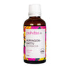 A brown bottle with a white plastic cap labeled puhdas+ AURINGONHATTU ECHINACEA is shown. The label includes multicolored floral illustrations and text stating 100% vegan, along with the volume of 50 ml. The typography is mostly sans-serif, with some text in bold. The surface of the bottle appears glossy. No people or hands are visible; shot against a plain background.