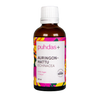 Ruskea lasipullo merkinnällä puhdas+ Auringonhattu Echinacea erottuu värikkäällä etiketillään, jossa on vaaleanpunaisia ja keltaisia geometrisia kuvioita. Matta etiketti käyttää pääteviivatonta typografiaa. Pakkaus on 50 ml:n lieriömäinen pullo valkoisella muovisella kierrekorkilla. Tausta on neutraali ja pelkistetty; ihmisiä tai käsiä ei näy kuvassa.