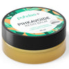 A round container of Puhdas+ Pihkavoide Resin Balm with a black plastic lid and a green label featuring detailed leafy graphics. The 50 ml jar contains yellow resin balm. Label typography is simple and sans-serif, with text in both Finnish and English. Product is photographed against a plain, neutral background with no people or hands present.