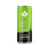 Puhdistamo Natural Energy Drink Lemon Limeade Strong; vihreä-musta tölkki, sisältää 180 mg kofeiinia, guaranaa ja mate-uutetta; tölkin pinta on mattapintainen, muodoltaan tavanomainen sylinteri; etuosassa graafisia lehtikuvituksia ja lihavoitu valkoinen groteskiteksti; ei ihmisiä tai käsiä näkyvissä; tausta valkoinen.