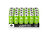 Puhdistamo Natural Energy Drink Lemon Limeade Strong; kaksikymmentäneljä vihreää tölkkiä (sitruuna-limemaku) neljässä rivissä kuudennittain avoimessa pahvitarjottimessa; tölkit ovat sylinterimäisiä mattapinnalla, valkoista isokirjaimista tekstiä etuosassa; tarjottimen etupuolella lukee "Natural Energy Drink" lihavoiduin kirjaimin; tuote vaalealla taustalla, ei ihmisiä tai käsiä näkyvissä.