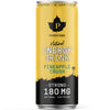 Puhdistamo Natural Energy Drink Strong Pineapple Crush; keltainen tölkki Puhdistamo Natural Energy Drink -energiajuomaa, maku Pineapple Crush, lihavaa mustaa ja turkoosia tekstiä; sisältää 180 mg luonnollista kofeiinia voimakkaan tehon takaamiseksi, tölkin alaosassa palmupuukuvitus; sylinterinmuotoinen alumiinitölkki kiiltäväpinnalla; tuotenimi groteskifontilla; tausta yksivärinen, ei ihmisiä tai toimintaa näkyvissä.