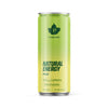 Puhdistamo Natural Energy Pear; korkea sylinterin muotoinen tuubi vihreässä ja keltaisessa värissä matalla pinnalla; etiketissä ”Natural Energy Pear with 100mg Caffeine + Electrolytes”, ”No Sugar” ja ”No Artificials”; lihavoitu groteskiteksti; Puhdistamo-brändinimi ja lehtilogo yläosassa; valkoinen tai neutraali tausta, ei ihmisiä tai käsiä.