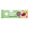 Vihreä ja beige Puhdas Snack -patukan kääre, jossa karpaloita, goji-marjoja ja pähkinöitä; tekstissä lukee Karpalo Goji ja Luomu sekä lehtilogo ja luomusymboli; mattapintainen muovikääre minimalistisella suunnittelulla, valkoinen groteskikirjasin; tuote kuvattu valkoisella taustalla lähikuvassa; ei ihmisiä tai käsiä näkyvissä.