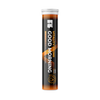 Puls Good Morning poretabletti: sylinterimäinen putkilo tekstillä "Vitality Drink GOOD MORNING" oranssi-mustalla designilla, puls-brändäys ja lupaus energisoivasta juomasta fyysisen ja henkisen vireyden tueksi; pakkaus vaikuttaa metallilta tai muovilta kiiltäväpinnalla; teksti on lihavoitua groteskikirjasinta; pääväreinä oranssi, musta ja valkoinen; tuote seisoo pystyssä neutraalia taustaa vasten studiokuvassa, ei ihmisiä tai käsiä näkyvissä.