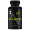 Puls Pureskeltava Kreatiini, maku Sitrus; musta mattapintainen muovipullo, keltavalkoisessa etiketissä teksti CREATINE CHEWABLE 3600 MG 100% MONOHYDRATE ja maininta 100 sitrushedelmäisestä tabletista; lihavoitu isoin kirjaimin kirjoitettu teksti, taustalla himmeä kolmiokuvio; ei käsiä tai ihmisiä, tausta täysin valkoinen.
