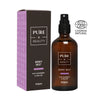 Pure=Beauty Berry Mist, ruskea suihkepullo tekstillä PURE=BEAUTY Berry Mist vierellä olevan pakkauksen kanssa; molemmat mattapintaisia ja suorakaiteen muotoisia; etiketin teksti mainitsee mustikan ja pajun ainesosina; ECOCERT Cosmos Natural -sertifikaattilogo näkyy oikealla puolella; tasokuva yksinkertaista taustaa vasten, ei ihmisiä näkyvissä.