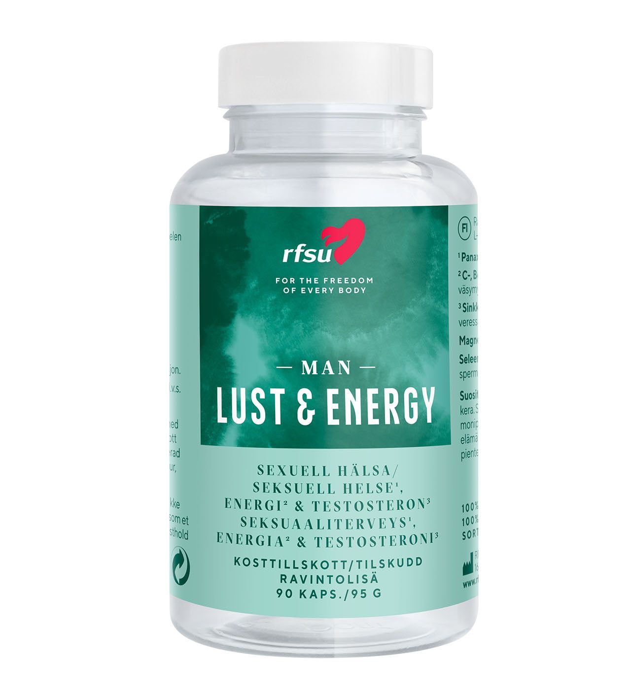 RFSU Lust & Energy Man ravintolisä – 90 kapselia miehille, Panax ginseng ja L-arginiini