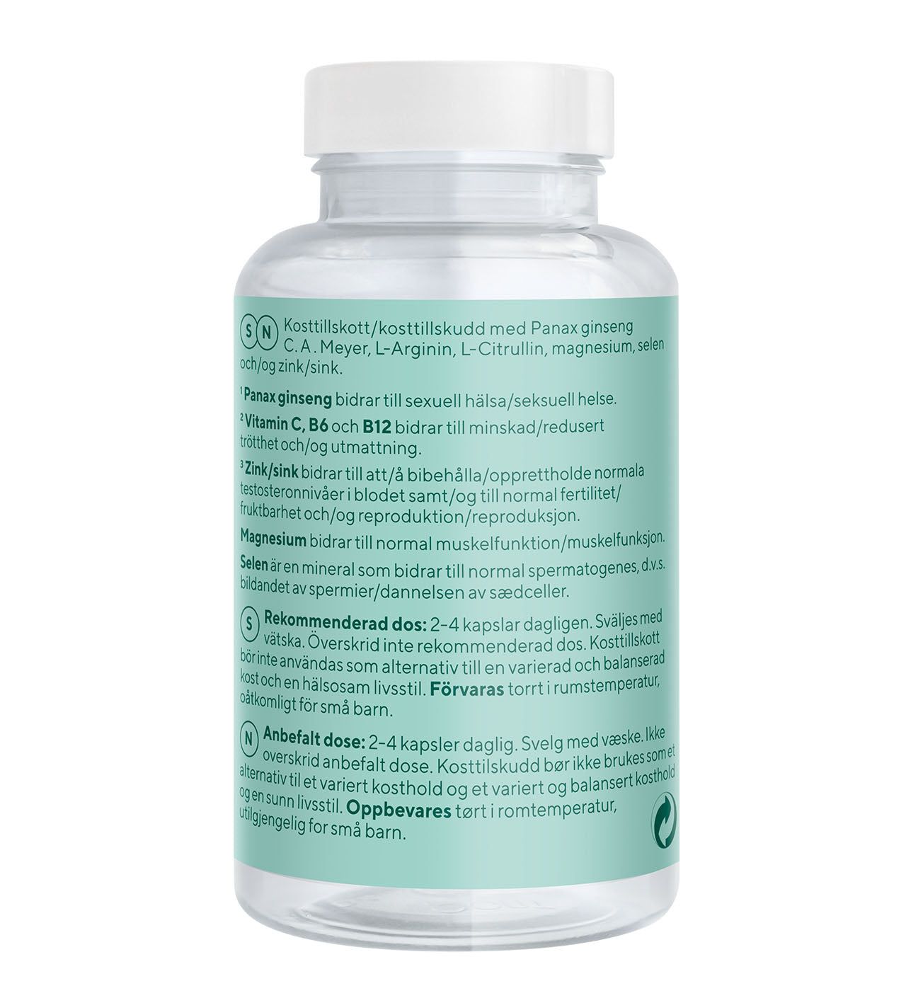 RFSU Lust & Energy Man ainesosat ja annostus – sinkki, seleeni, magnesium, C-, B6- ja B12-vitamiini