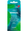 A teal and green box of RFSU Sensual Thin & Dotted condoms for extra pleasure. The package contains 10 thin, textured condoms and features white and teal text. Cardboard packaging with a matte finish, rectangular shape, front-facing product photo on a plain white background. Sans-serif typography in bold and standard weights; no people or actions shown.
