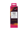 Rectangular pink and yellow box labeled Sweet Vibes Silk Touch Mini Vibrator with 7 different vibration modes and RFSU logo. Text reads, “Feel yourself to free yourself,” highlighting silky smooth sensations for ultimate pleasure. The box has a matte finish, block sans-serif typography in white and dark pink, no visible product outside packaging, plain light background, close-up shot, no people or actions.