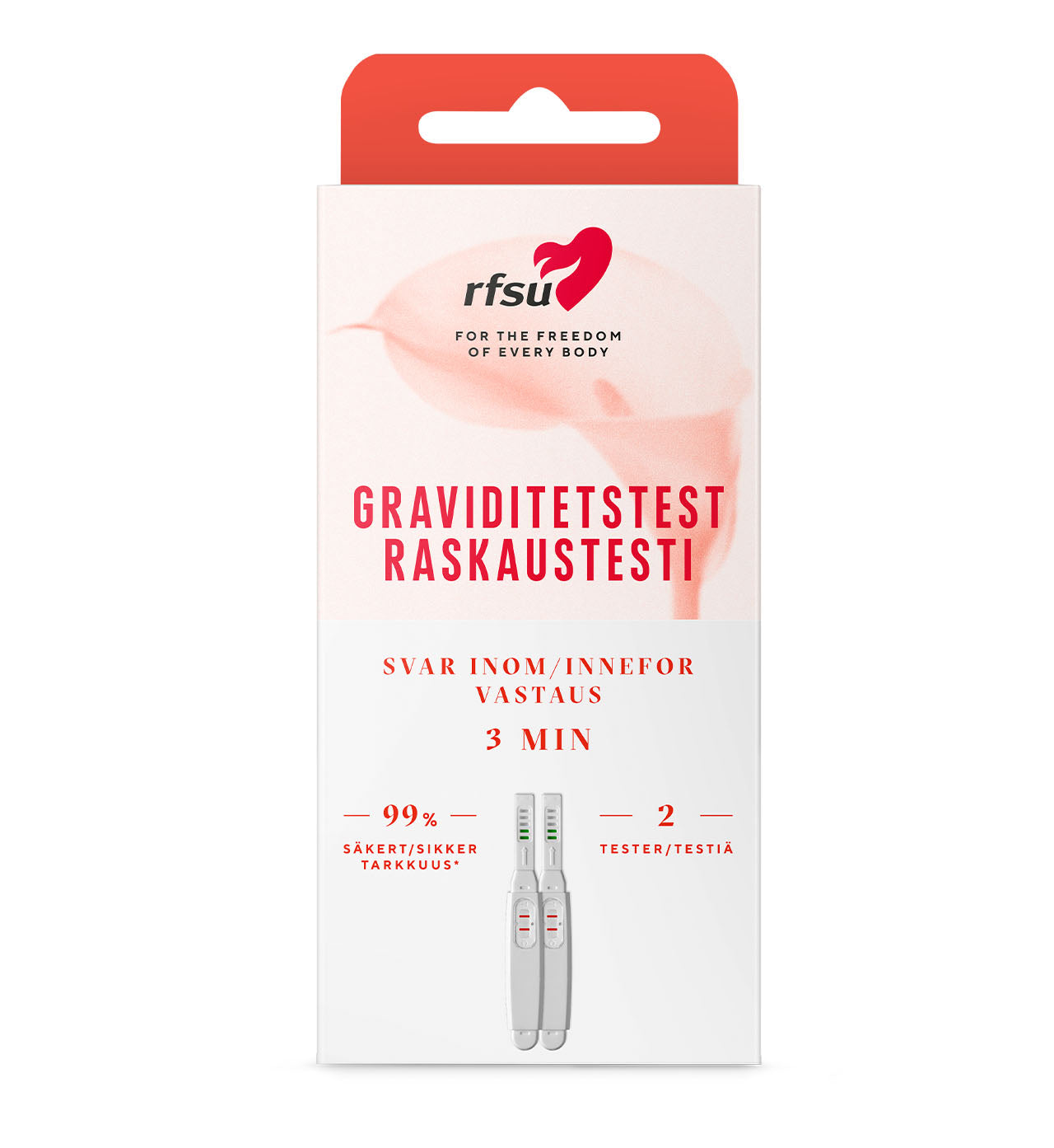 RFSU Raskaustesti Puikko — vaaleanpunainen 2 kappaleen pakkaus, vastaus 3 minuutissa, 99 % tarkkuus