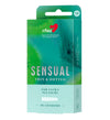A turquoise and green box of RFSU Sensual Thin & Dotted condoms, featuring 30 individually wrapped condoms. Rectangular shape, matte finish. Packaging displays clear white sans-serif typography with main text including “extra pleasure.” The red heart logo is positioned at the top. Product is photographed against a plain background, no people or hands visible.