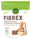 Reformi Fibrex Sokerijuurikaskuitu; pakkaus Reformi Fibrex-sokerijuurikaskuituhiutaleita, gluteeniton, 200 g; suorakulmainen pystyssä seisova pussi kiiltopinnalla, hallitsevat värit valkoinen ja ruskea; etupuolella värikuva erilaisista leivistä ja selkeästi näkyvä merkintä ”70% fiber” nykyaikaisella lihavoidulla kirjasimella; tuotenimi näkyvästi esillä; ei ihmisiä tai käsiä, suora tuotekuva tasaisella taustalla.
