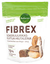 Reformi Fibrex Sokerijuurikaskuitu; pakkaus Reformi Fibrex-sokerijuurikaskuituhiutaleita, gluteeniton, 200 g; suorakulmainen pystyssä seisova pussi kiiltopinnalla, hallitsevat värit valkoinen ja ruskea; etupuolella värikuva erilaisista leivistä ja selkeästi näkyvä merkintä ”70% fiber” nykyaikaisella lihavoidulla kirjasimella; tuotenimi näkyvästi esillä; ei ihmisiä tai käsiä, suora tuotekuva tasaisella taustalla.
