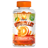 Pullo Sana-sol Vitanallet -appelsiininmakuisia D-vitamiinipurtavia, 240 g, oranssilla korkilla. Kirkas muovipullo on lieriömäinen kiiltäväpinnalla. Etiketissä on kuvituksia appelsiiniviipaleista ja keltaisesta karhunmuotoisesta purtavasta. Teksti on suomeksi pääteviivattomalla fontilla. Määräksi on ilmoitettu 120 purtavaa. Tausta on valkoinen, eikä ihmisiä tai käsiä näy kuvassa.