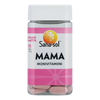 Sana-sol Mama Monivitamiini; pullo vaaleanpunaisella ja valkoisella etiketillä, sisältää vaaleanpunaisia tabletteja, suunniteltu raskauden ja imetyksen tueksi; muovipullo mattapintaisella valkoisella korkilla, sylinterinmuotoinen; pääteksti lihavoitua vaaleanpunaista groteskikirjasinta; valkoinen tausta ilman ihmisiä tai rekvisiittaa, tasaisessa valaistuksessa kuvattuna.