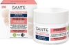 Sante Skin Protection Yövoide; purkki ja laatikko yövoidetta, merkitty kuivalle, herkälle iholle probiooteilla, luomu-inca inchi -öljyllä ja sheavoilla; molemmat astiat ovat pääosin valkoisia mattapinnalla; korostevärit ovat vaaleanpunainen ja sininen; pakkauksessa groteskitypografiaa eri painoin; esineet kuvattu tasaisella pinnalla ilman ihmisiä tai taustaelementtejä.