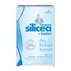 Silicea Original + Biotiini kapseli: rasia Silicea Original + Biotin -ravintolisää suomeksi, sinistä tekstiä, kristallikuvitus ja tietoa biotiinin hyödyistä iholle, hiuksille ja kynsille; rasia sisältää 30 kapselia; suorakulmainen kartonkipakkaus mattapinnalla; pohjaväri valkoinen sinisin korostuksin; lihavoitu groteskikirjasin etuosassa; ei ihmisiä tai käsiä näkyvissä, neutraali tausta, suoraan edestä otettu tuotekuva.