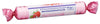 A roll of strawberry yogurt-flavored glucose pastilles wrapped in pink and white glossy packaging with a printed image of a strawberry; cylindrical shape. The label features clear product name text in bold lettering and some smaller detail text. The surface is smooth, and there are no people or hands visible. The background is plain and uncluttered.