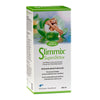 Slimmix SuperDetox; laatikko suomalaista yrttipohjaista detox-juomaa luonnollista puhdistusta varten; pakkaus on vihreä-valkoinen mattapinnalla, suorakulmainen, kuvassa nainen istumassa lootuksenlehdellä; groteskitypografia tuotenimessä ja tiedoissa; pieni Suomen lippukuvake etuosassa; ei ihmisiä tai käsiä näkyvissä, tausta yksivärinen.