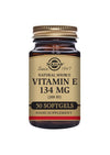 Solgar E-vitamiini 134 mg vegaaninen -pullo, ruskea lasipullo kiiltävällä kultaisella korkilla; 50 pehmytkapselia, luonnollinen antioksidantti