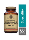 Solgar Glukosamiinihydrokloridi (äyriäisvapaa) 1000 mg -pullo, ruskea lasi, kultainen korkki, beige etiketti punaisella ja mustalla tekstillä; "Speciality", 60 tablettia, kiiltäväpinta