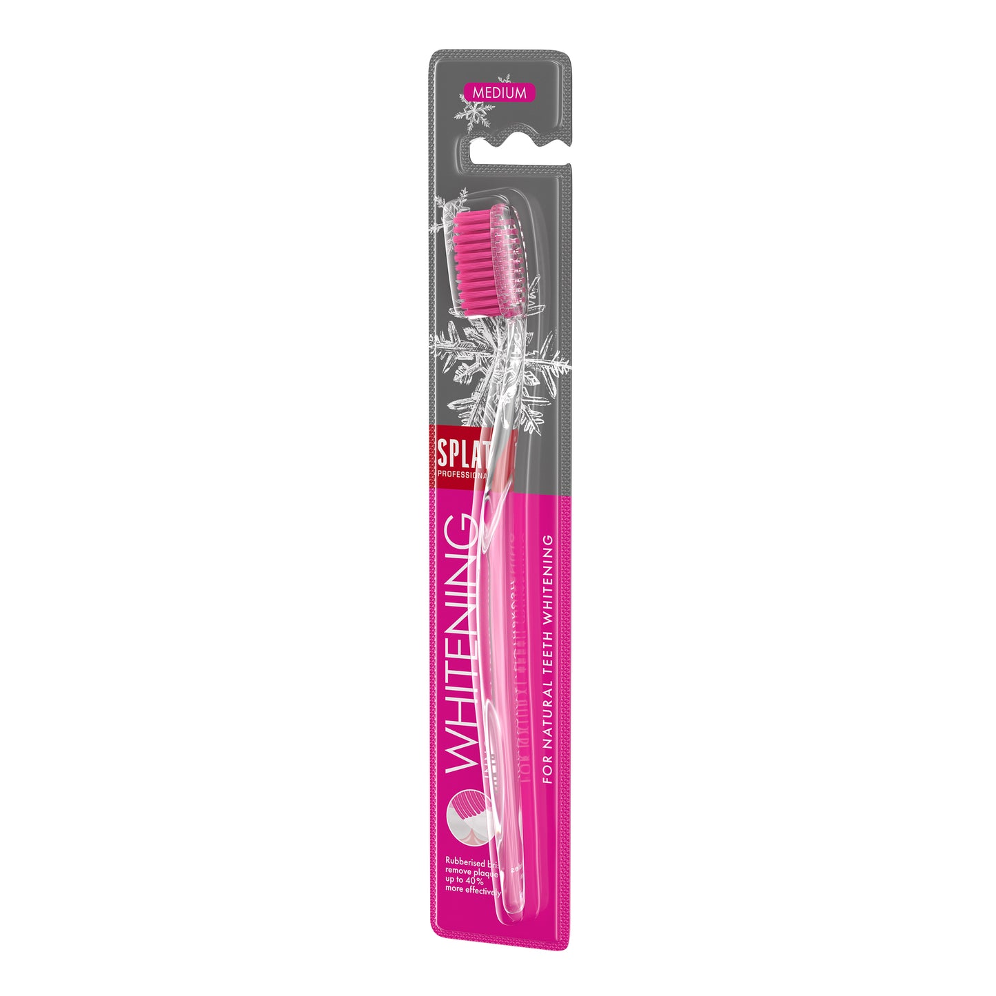 Pinkki Splat Whitening Innovative -hammasharja läpinäkyvällä varrella pakkauksessa, medium