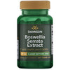 Swanson Boswellia Serrata Extract; vihreä muovipullo tekstillä Swanson Boswellia Serrata Extract seisoo pystyssä mattapinnalla ja tummanvihreällä kierrekannella; pullo lieriömäinen, näyttää valkoista, kultaista ja vihreää painettua tekstiä selkeällä groteskityylillä; tuotekuva pöydältä valkoisella taustalla; pullo sisältää 60 kasviskapselia, 125 mg 5-Loxin ja 30 % AKBA:ta nivelten terveyden ja liikkuvuuden tueksi.