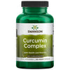 Swanson Curcumin Complex; vihreä muovipullo tekstillä Swanson Curcumin Complex, sisältää 120 kasviskapselia; pinta kiiltäväpintainen; pullo lieriömäinen mustalla kierrekannella; etiketissä lihavoitua valkoista ja keltaista tekstiä vihreällä pohjalla, korostaen nivelten terveyttä, liikkuvuutta ja 95 % kurkumiinipitoisuutta tehokkaaseen antioksidanttitukeen; tuote kuvattu valkoista taustaa vasten yksinkertaisessa studiokuvassa, ei ihmisiä tai käsiä.