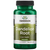 Swanson Dandelion Root; vihreä muovipullo kiiltäväpintaisena tekstillä ”Swanson Dandelion Root”, sisältää 60 kapselia, annos 1,03 grammaa; etiketissä valkoista ja vihreää väriä sekä yksinkertaista groteskityyppografiaa; etiketin teksti mainitsee maksan terveyden ja detoksifikaation tuen; tuote pystyasennossa tasaisella taustalla studiokuvassa; kyseessä on voikukanjuuriuutteesta valmistettu yrttilisäravinne maksan terveyden tueksi, 60 kapselia, 1,03 g annosta kohden luonnollisen puhdistumisen tueksi.