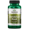 Swanson Dandelion Root; vihreä muovipullo kiiltäväpintaisena tekstillä ”Swanson Dandelion Root”, sisältää 60 kapselia, annos 1,03 grammaa; etiketissä valkoista ja vihreää väriä sekä yksinkertaista groteskityyppografiaa; etiketin teksti mainitsee maksan terveyden ja detoksifikaation tuen; tuote pystyasennossa tasaisella taustalla studiokuvassa; kyseessä on voikukanjuuriuutteesta valmistettu yrttilisäravinne maksan terveyden tueksi, 60 kapselia, 1,03 g annosta kohden luonnollisen puhdistumisen tueksi.