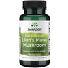 Swanson Full Spectrum Lions Mane Mushroom 500 mg; vihreä muovipullo mattapinnalla, sylinterin muotoinen kierrekorkilla; etuetiketissä lukee ”Swanson Full Spectrum Lions Mane Mushroom herbal supplement” sekä ”60 capsules” ja ”500 mg per capsule” selkeällä valkoisella ja keltaisella kirjasimella; ei ihmisiä tai käsiä, valkoinen tausta, pelkkä tuotekuva; muistin, aivoterveyden ja kognitiivisen toiminnan tueksi.